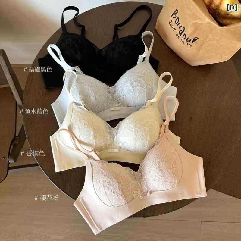 ブラジャー&amp;ショーツセット レディース 小胸 盛れる 谷間 厚手 レース ノンワイヤー 脇高 補正 垂..