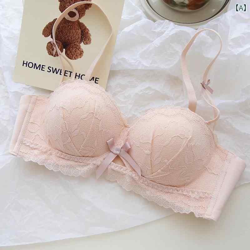 ブラジャー &amp; ショーツセット レディース レース ノンワイヤーブラ ハーフカップ 3/4カップ 盛りブ..