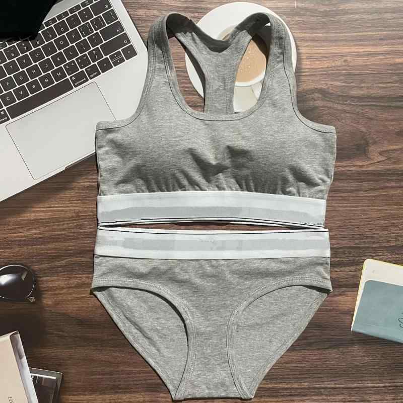 ブラジャー &amp; ショーツセット レディース インナーウェア スポーツブラ ノンワイヤー 綿 薄手 通気..