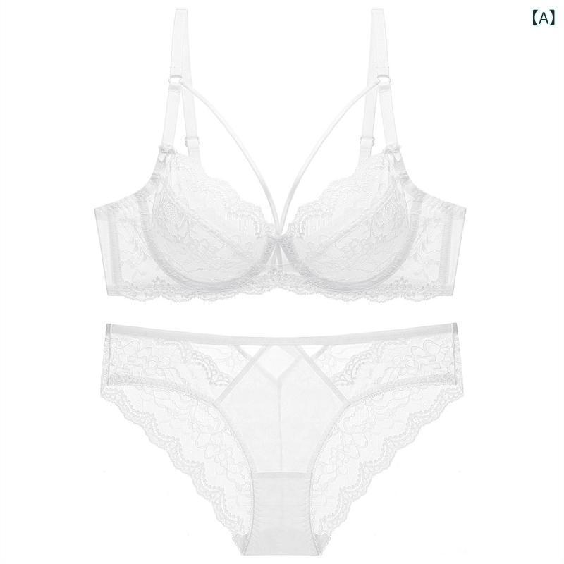 ブラジャー レディース 超薄型レースブラジャー セット 3/4カップ 谷間メイク 補正下着 ナイロン スパ..