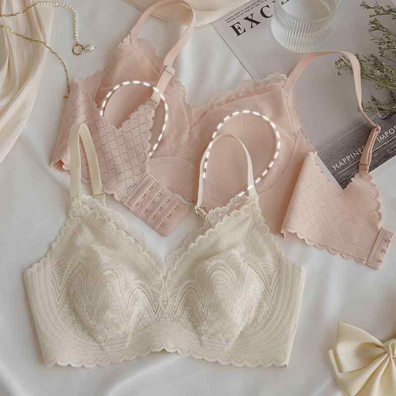 ブラジャー レディース 超薄型レースブラジャー ショーツ セット ノンワイヤー 脇高 補正 シームレス ..