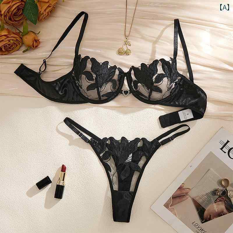 ブラジャー &amp; ショーツ レディース 女性用 下着 ランジェリー 3/4カップ 超薄型 盛りブラ 谷間 快..