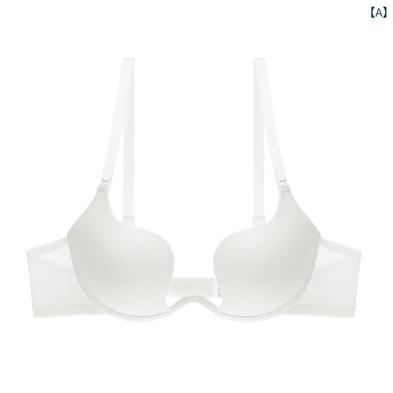 ブラジャー レディース Uネック 寄せ上げ 厚手パッド入り 取り外し可能 ストラップレス 谷間見せ インナー 無地 ホワイト パープル ブルー ブラック ベージュ ワインレッド