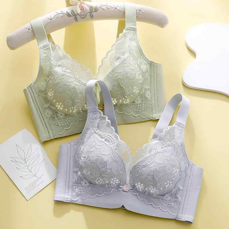 ブラジャー レディース 超薄型 3/4カップ 補正 寄せ上げ 通気性 快適 脇高 レース ズレ防止 銀灰 香檳白 黒 粉膚 薄荷緑 B Cカップ 春夏