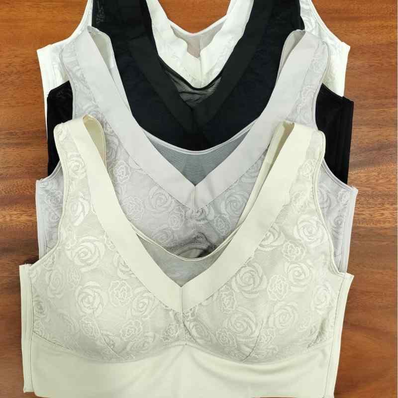 ブラジャー レディース 全罩杯 ノンワイヤー 補正 下着 脇高 寄せ上げ 快適 通気性 薄手 レース ミセス ブラック パープル ベージュ系