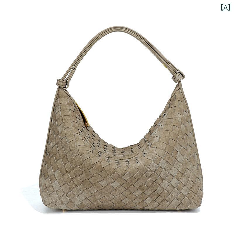 バッグ レディース スエード調 弁当箱 ハンドバッグ 大容量 高級感 ワンショルダーバッグ 無地 編み込..