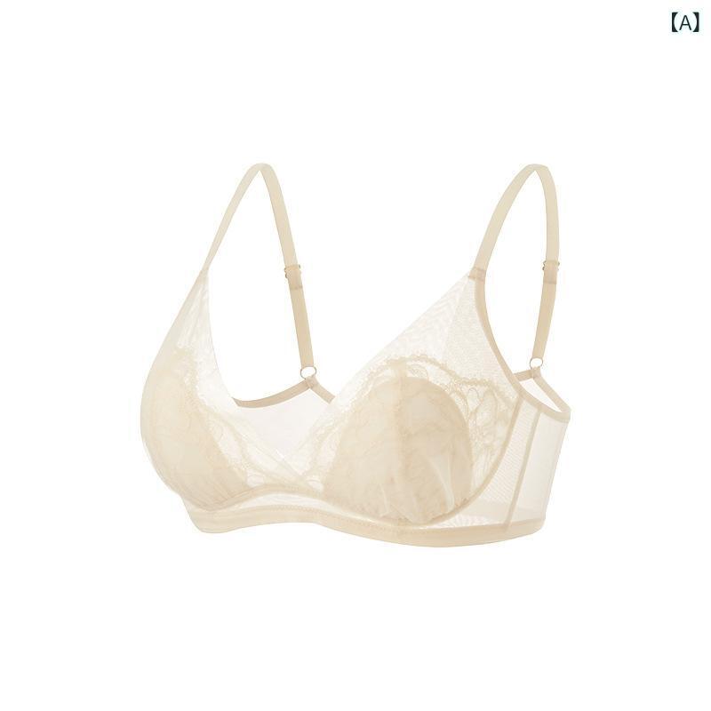 ブラジャー レディース 春夏 桑蚕丝 シルク レース 切り替え 通気性 無痕 快適 兔耳杯 薄手 モールドカ..