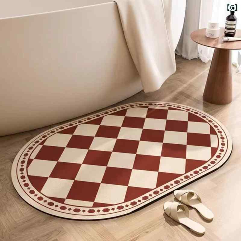 バスマット 珪藻土マット 速乾 吸水マット 浴室 足拭きマット 楕円形 幾何学模様 キッチン トイレ 40*6..