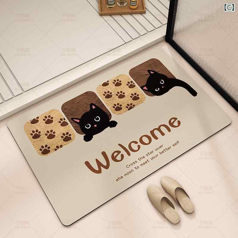 マット レディース トイレマット 浴室マット 玄関マット 足拭きマット 珪藻土 吸水 速乾 滑り止め かわいい 猫柄 40 60 50 80 60 90 80 120