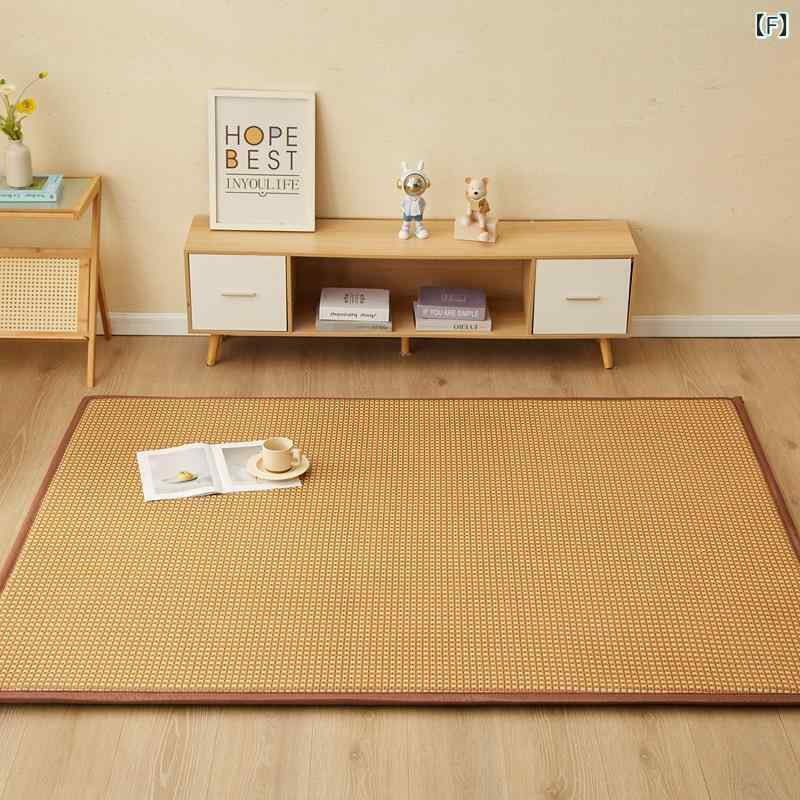 ラグ マット 畳 厚手 敷布団 昼寝 ごろ寝 接触冷感 涼感 抗菌 防ダニ 防臭 滑り止め付き ストライプ 無..