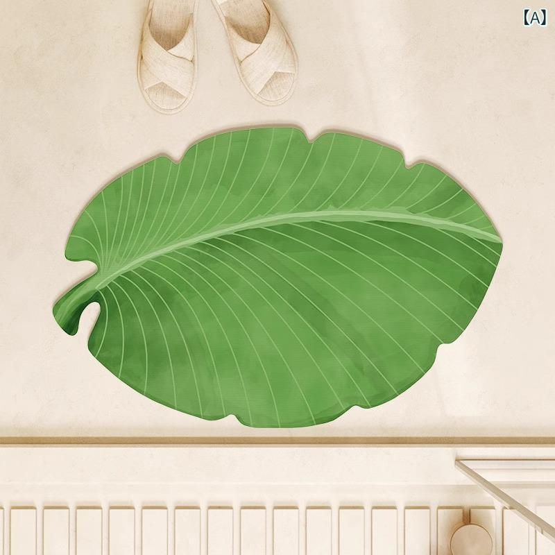 玄関マット レディース 珪藻土 バスマット 吸水 速乾 滑り止め付き 浴室 洗面所 脱衣所 バスルーム かわいい おしゃれ リーフ柄 アニメプリント