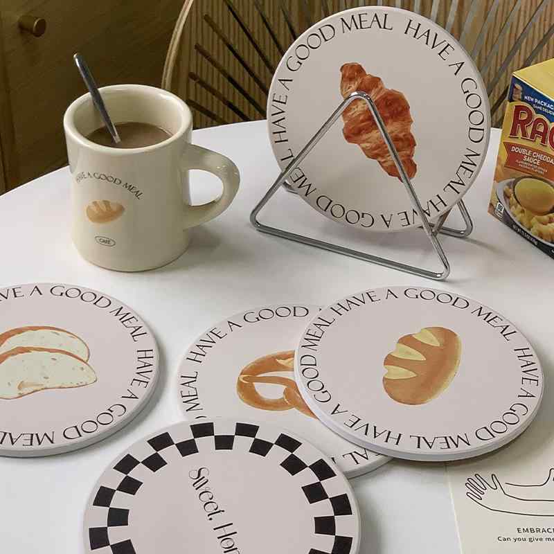 鍋敷き レディース ホーム キッチン パン柄 セラミック 耐熱 吸水 断熱 テーブルマット カートゥーン ..