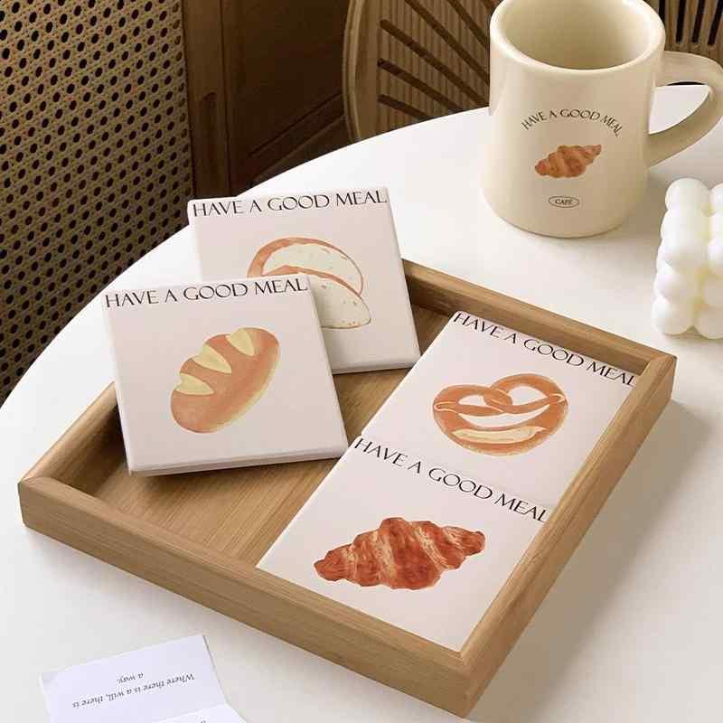 鍋敷き 韓国風 ins風 カップ コースター 耐熱 陶器 キッチン 断熱 吸水 米白色 パン型 5枚セット