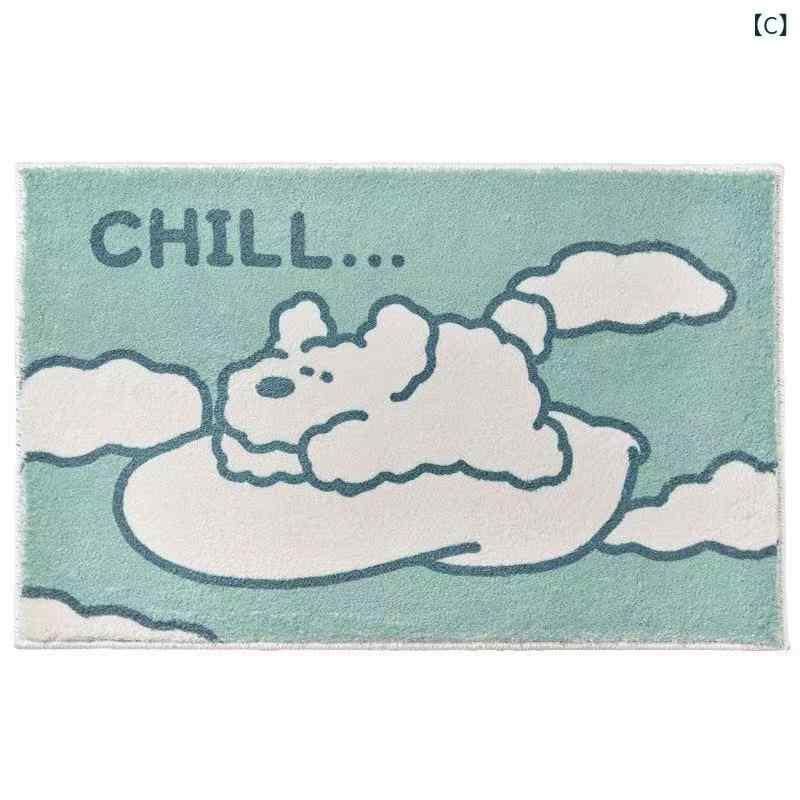 マット レディース バスマット 玄関マット ドアマット 吸水 ポリエステル 萌趣動物 淡ブルー 天ブルー ..