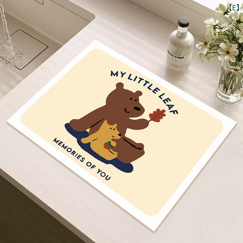 吸水マット キッチンマット 珪藻土 台所マット 食器乾燥マット 断熱マット 韓国風 ins カートゥーン柄 ..