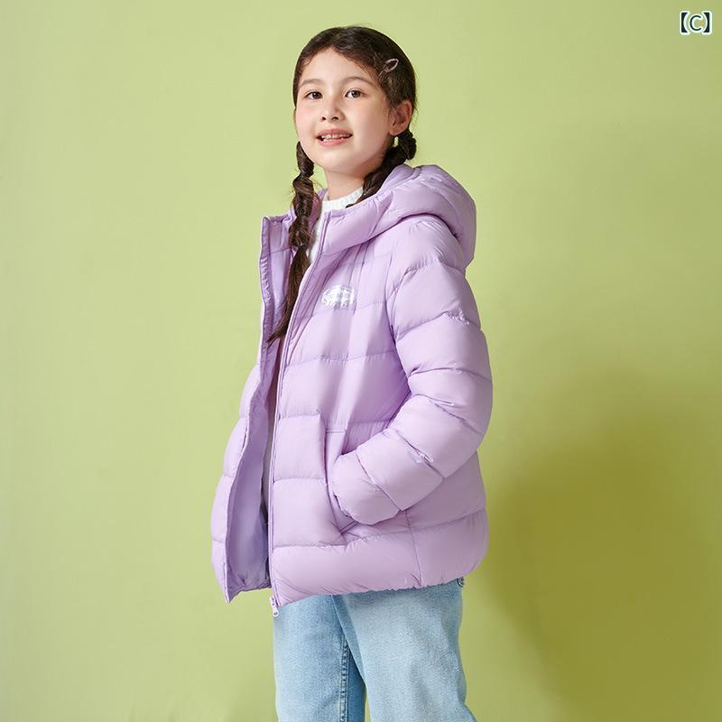 子供用ダウンジャケット 秋冬 中綿入り ショート丈 フード付き 撥水 防寒 暖か 幼稚園 保育園 小学生 男の子 女の子 ブラック ホワイト ピンク ブルー パープル グリーン 100 110 120 130 140 150 160