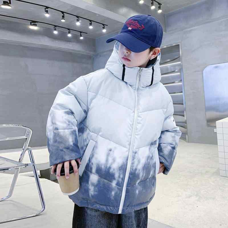 子供用ダウンジャケット ボーイズ 冬用 グラデーションカラー フード付き 中綿入り 厚手 撥水 防寒 ア..