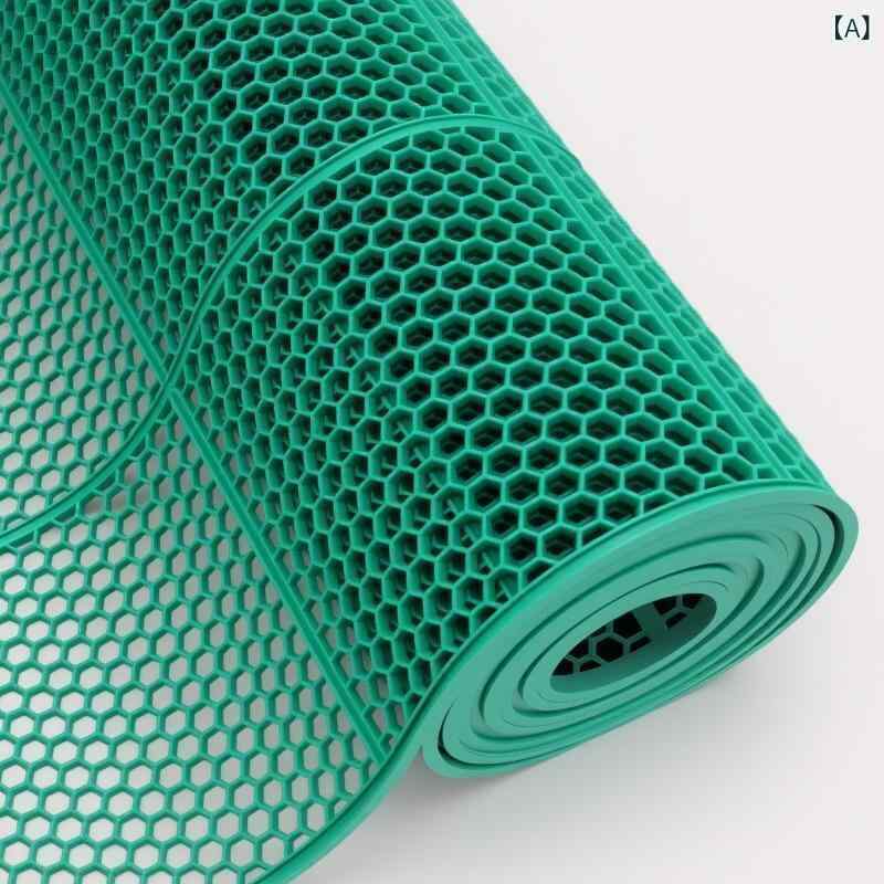 マット PVC製 牛筋 水晶 キッチン 浴室 玄関 穴あき 六角形 グリッド 滑り止め 耐摩耗 幅90cm 幅120cm ..