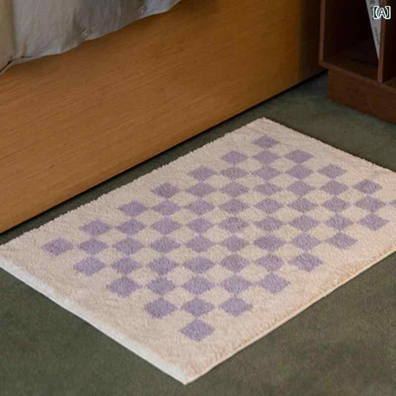 マット レディース バスマット 玄関マット ストライプ 格子柄 ポリエステル 吸水 速乾 洗える 香芋 棋盤格 海水 ブルー ラベンダー パープル ブルーベリー オレンジ コーヒー 霧 ブルー