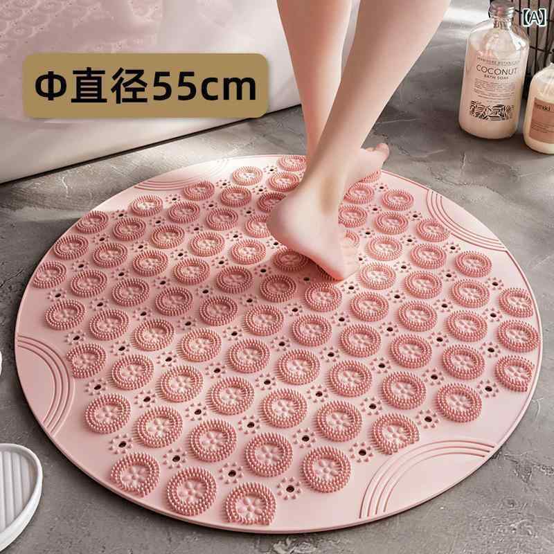 マット レディース バスルーム 円形 滑り止め シャワー 浴室 足ふきマット 吸盤付き マッサージ TPE ピンク 浅ブルー グリーン グレー カーキ 直径30cm 直径55cm