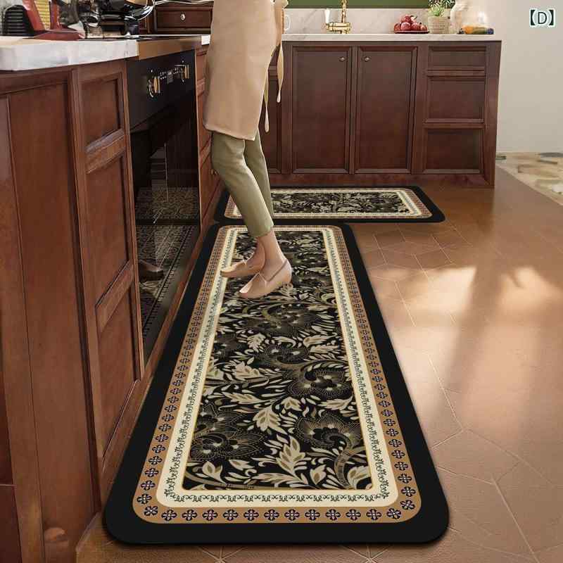 キッチンマット L字型 吸水 レザー調 防滑 洗える 拭ける 防油 防汚 美式 レトロ柄 玄関マット バスマ..