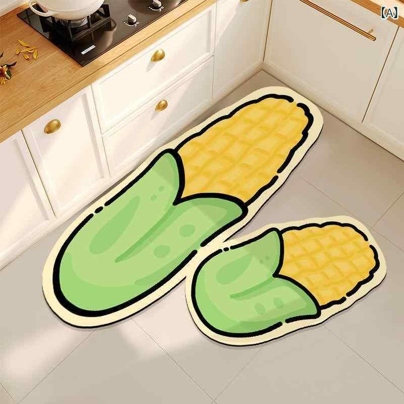マット キッチンマット 玄関マット 拭ける 吸水 速乾 滑り止め カーペット 40*60cm 野菜 トウモロコシ ..