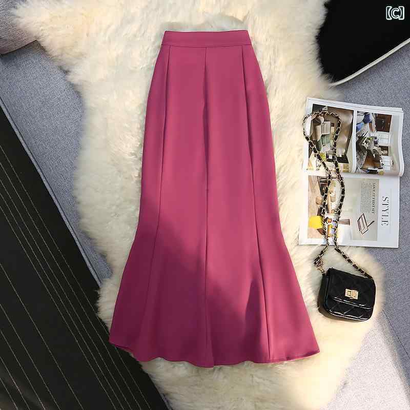 スカート レディース 春秋 高腰 着痩せ ミモレ丈 Aライン 不規則 アシンメトリー 切り替え マーメイドスカート ブラック オフホワイト パープル