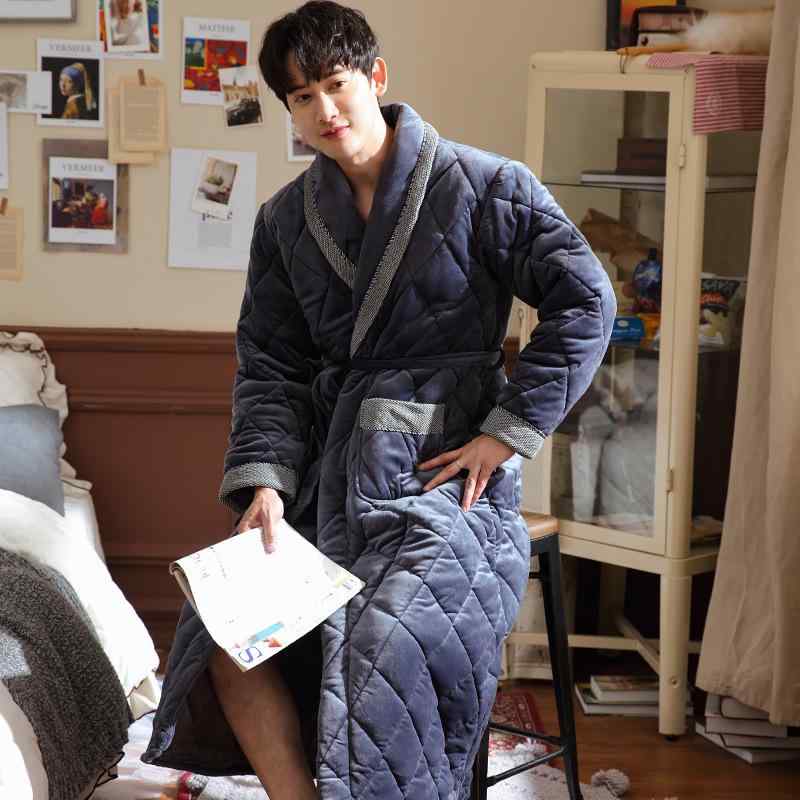 パジャマ メンズ 男性用 冬用 厚手 裏起毛 暖かい バスローブ ロング丈 部屋着 寝巻き ルームウェア ポ..