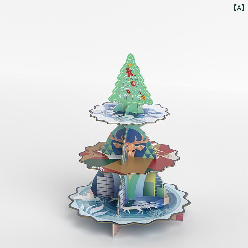 ケーキスタンド 紙製 多層 折りたたみ式 パーティー イベント デコレーション デザート アフタヌーンティー