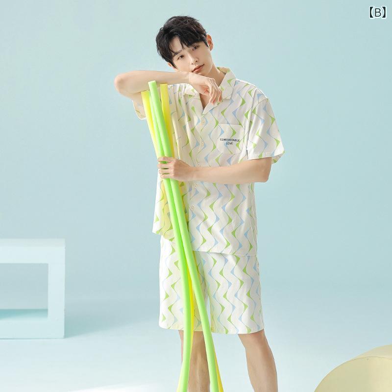 パジャマ レディース メンズ 春夏 半袖 綿 薄手 Vネック カップル 上下セット ルームウェア 抗菌 部屋..