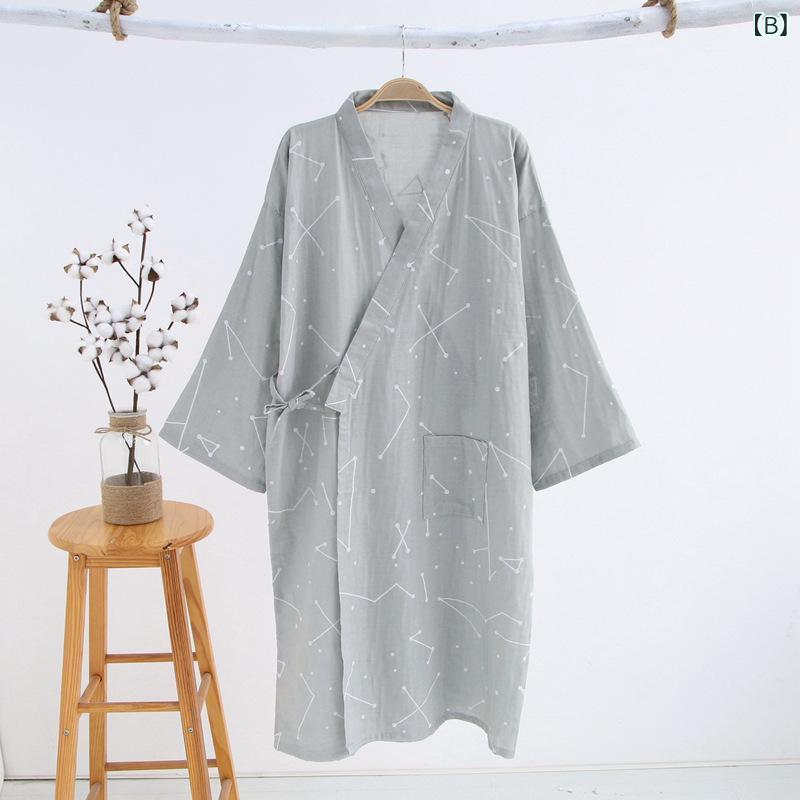 ワンピース レディース 春夏 ガーゼ 和風 浴衣風 寝巻き パジャマ 薄手 Vネック 紺色 ネイビー ピンク系 星柄 リラックス ウェア ルームウェア