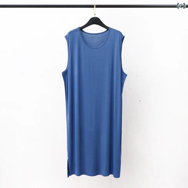 メンズ パジャマ ノースリーブ ロング丈 ワンピース モダール 部屋着 リラックス バスローブ ブラック グレー ブルー L XL 2XL 3XL 伸縮性 快適