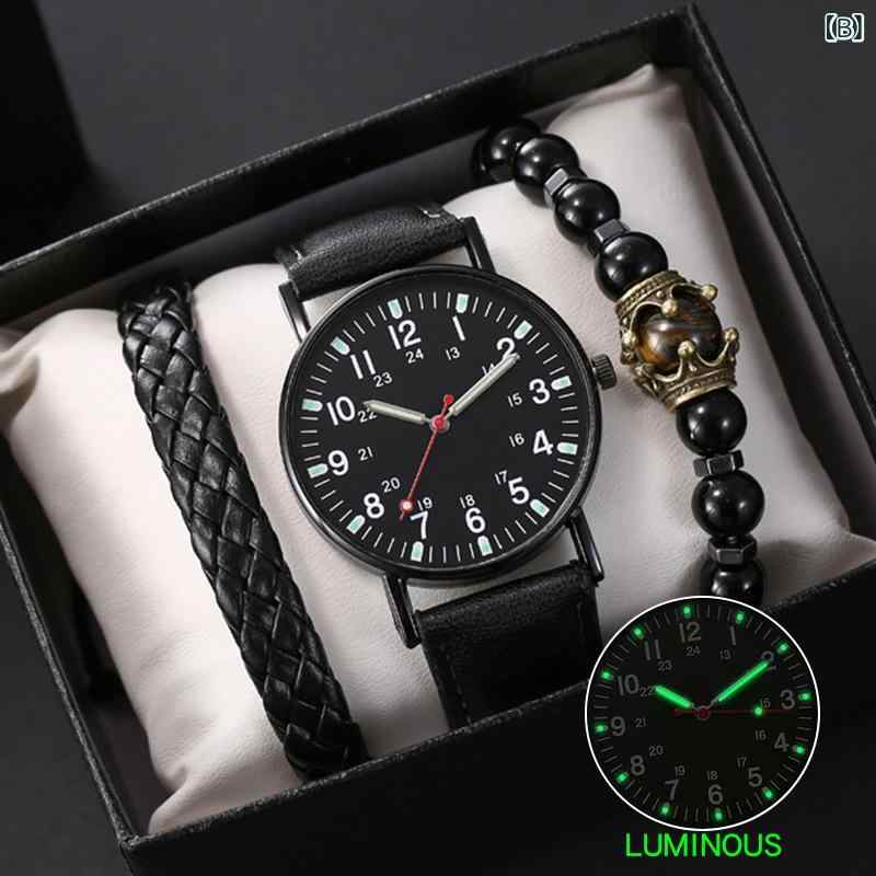 腕時計 メンズ 男性用 時計 3点 セット 夜光 学生 アナログ クォーツ おしゃれ ファッション ブレスレ..