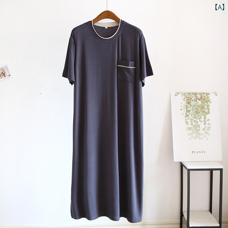 ワンピース メンズ 男性用 涼感 接触冷感 半袖 薄手 膝丈 寝巻き パジャマ 部屋着 バスローブ ホームウェア ポリエステル 鉄灰色 ブルー ネイビー ライトグレー ダークグレー ピンク
