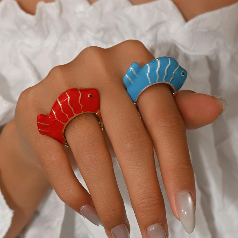 指輪 レディース 海モチーフ 熱帯魚 亜鉛合金 かわいい ドロップオイル 電気メッキ加工 レッド ブルー ..