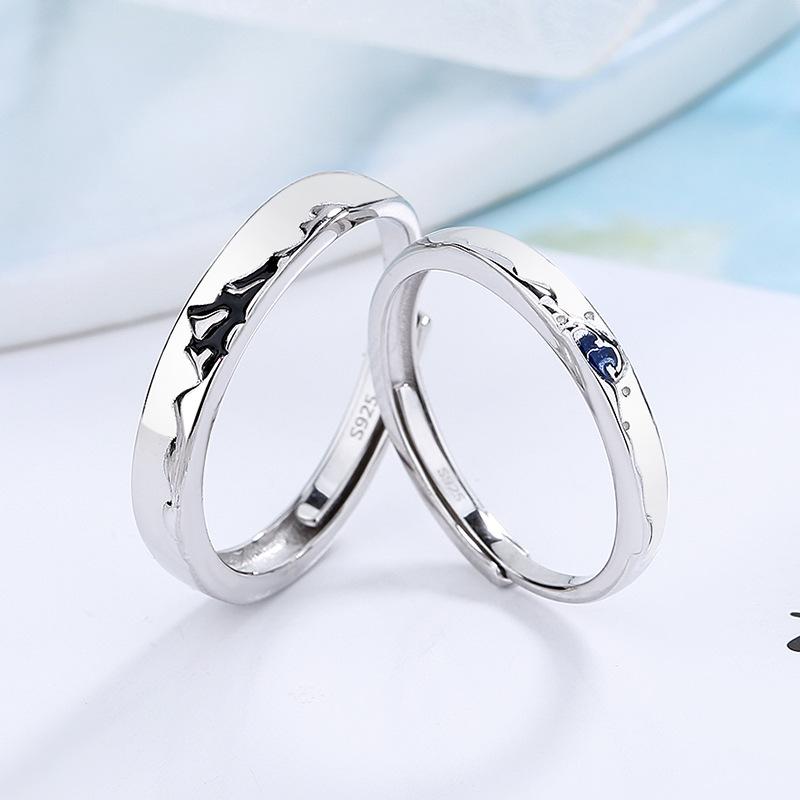 指輪 ペアリング S925 シルバー カップル 恋人 プレゼント 異地恋 オープンリング 銀 電気メッキ加工 ..