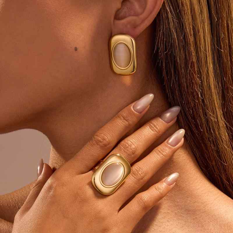 アクセサリー レディース ステンレス 猫目石 イヤリング 指輪 セット 電気メッキ加工 レトロ 高級感 幾..