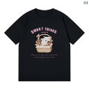 Tシャツ レディース 半袖 コットン プリント ストリート カジュアル トップス カットソー プルオーバー クルーネック 白 黒 グレー ピンク 紫 ブルー グリーン 大きいサイズ ゆったり