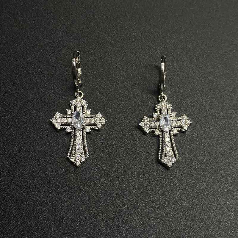 イヤリング レディース 幾何学 十字架 ジルコニア レトロ パンクスタイル 個性派 爆光 電気メッキ加工 ..