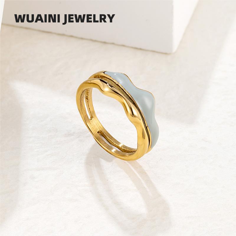 指輪 レディース チタン鋼 エナメル 18K金メッキ リング おしゃれ ファッション 幾何学模様 アクセサリ..