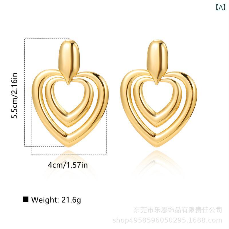 ピアス レディース チタン鋼 ゴールド ハート フープピアス ドロップピアス イヤリング 金属アレルギー..