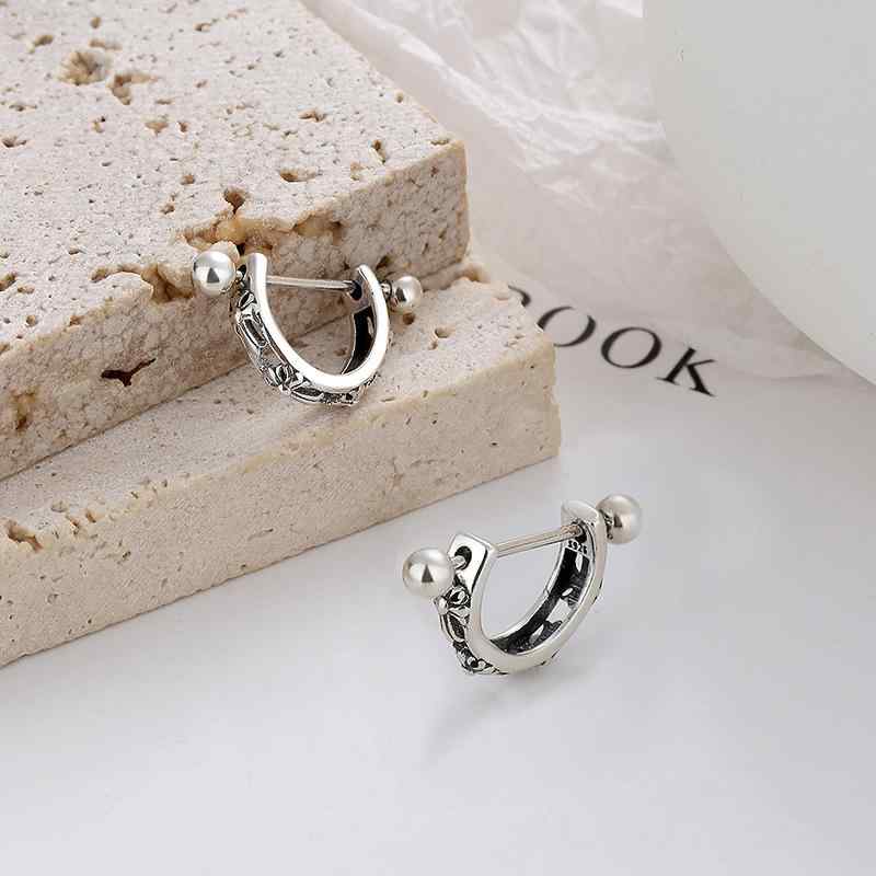 イヤリング レディース シルバー925 レトロ ヴィンテージ風 C形 スクリュー 幾何学模様 イヤーカフ 小..