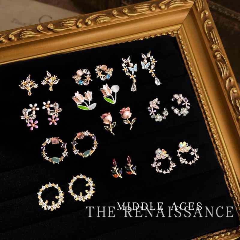 イヤリング レディース ジルコニア 花 ドロップオイル フラワー 花環 ピアス 森ガール 海モチーフ 蛋白..