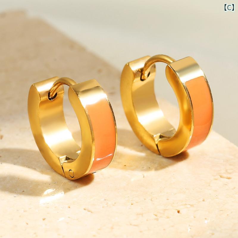 耳飾り レディース ドロップオイル 円形 サークル イヤリング ステンレス製 ジルコニア 小さめ 幾何学..