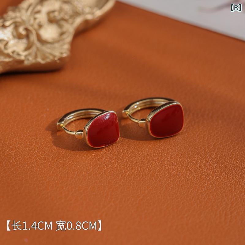イヤリング レディース ファッション 安可拉赤色 ドロップオイル レトロ 香港スタイル 高級感 個性的 ..