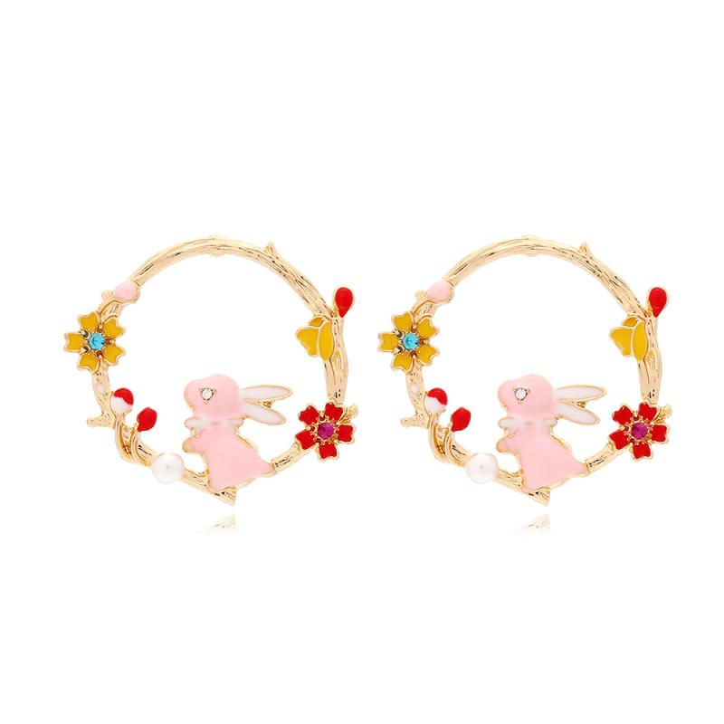 ピアス レディース かわいい ウサギ アニマル モチーフ 花 フラワー ドロップピアス 韓国風 ファッショ..