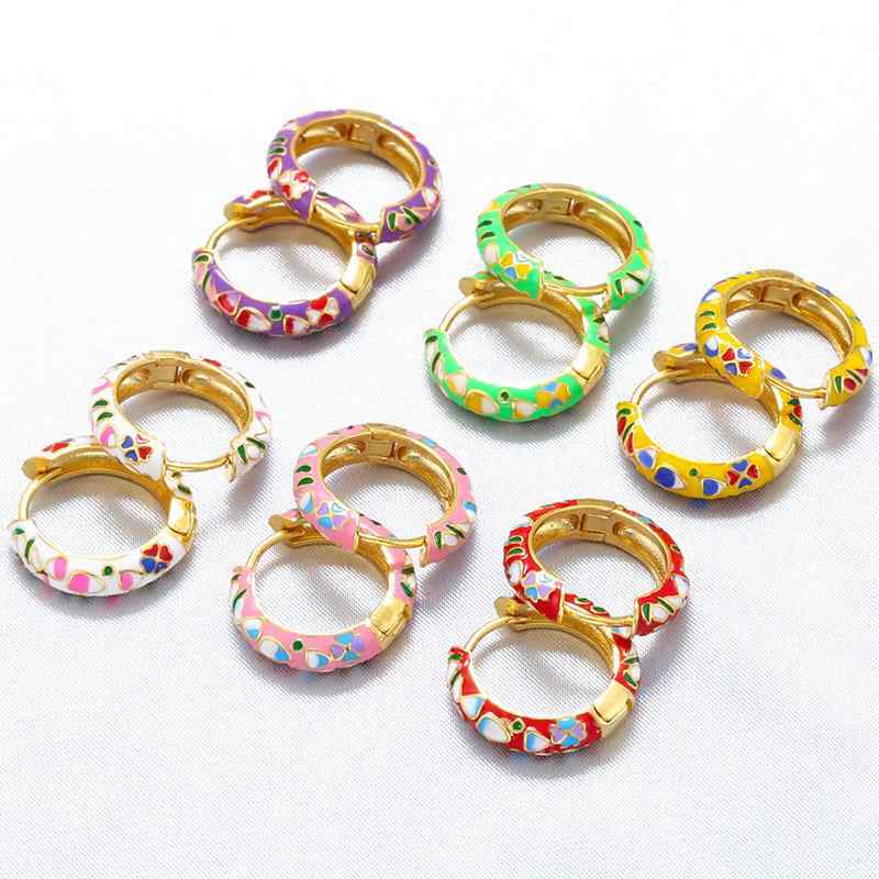 イヤリング レディース カラフル 滴油 花びら フラワー フープピアス 小さめ エスニック 焼付け塗装 花..