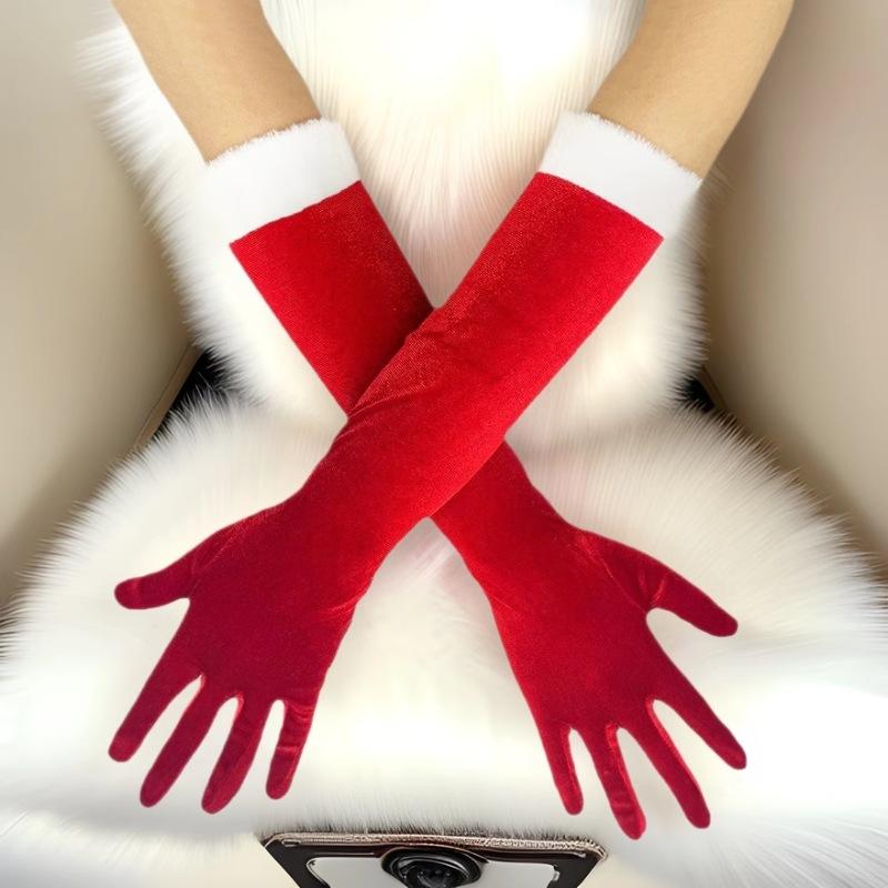 手袋 レディース クリスマス 冬用 防寒 金糸ベルベット 赤色 手袋 パーティー イベント 保温 ポリエス..