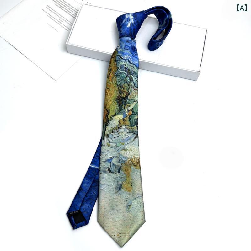 ネクタイ 男性用 女性用 復古 レトロ 小洒落た 花柄 油絵風 清涼感 ポリエステル製 領帯 手作り