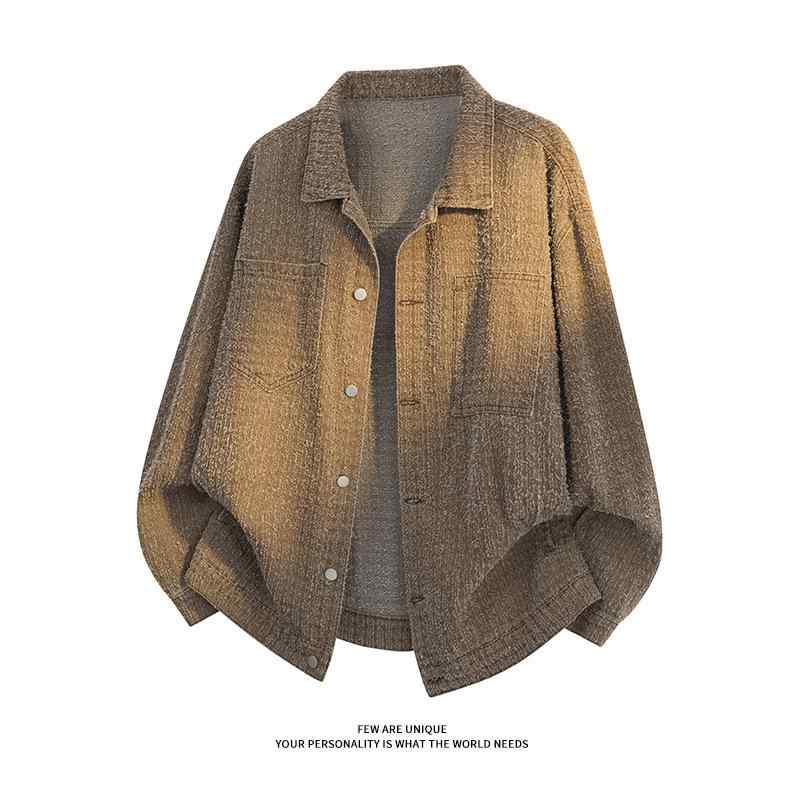 シャツ メンズ 男性用 アメリカン レトロ 長袖 秋冬 新作 ジャケット アウター トップス ゆったり 迷彩柄 ポリエステル ブラック 黒 黄緑 イエローグリーン ブラウン